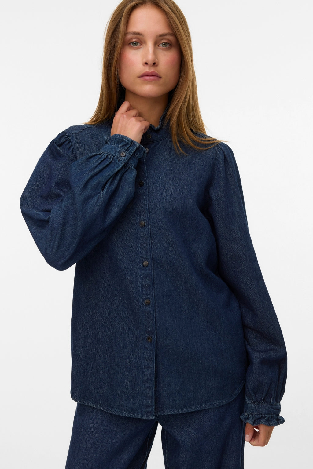 Atla Frill Dnm Shirt - Dark Blue Denim