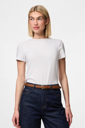 Avery Leather Braided Slim Belt -  Cognac