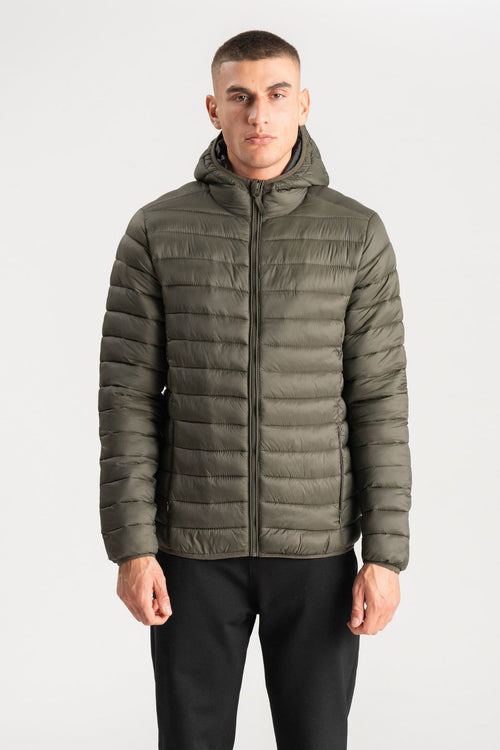 Hooded Light Puffer Jacket - Olive - TeeShoppen Group™