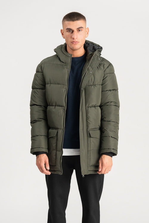 Long Puffer Jacket - Olive - TeeShoppen Group™