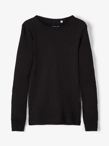 Long-sleeved Pointelle T-shirt - Black