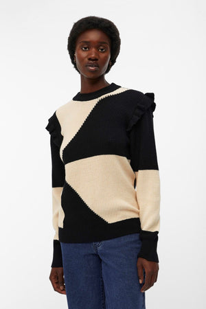 Malena Ruffle Pullover Strik - Sandshell