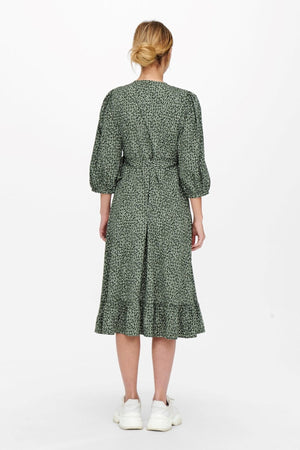 Olivia 3/4 Wrap Midi Dress - Balsam Green