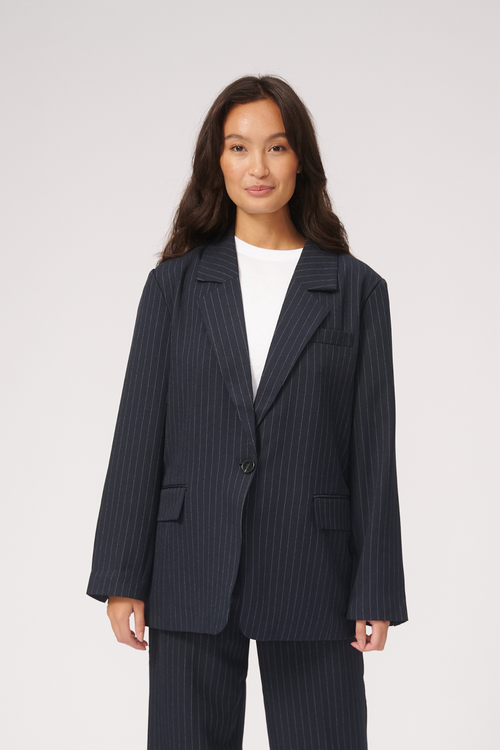 Oversized Blazer - Navy Pinstripe - TeeShoppen - Blå