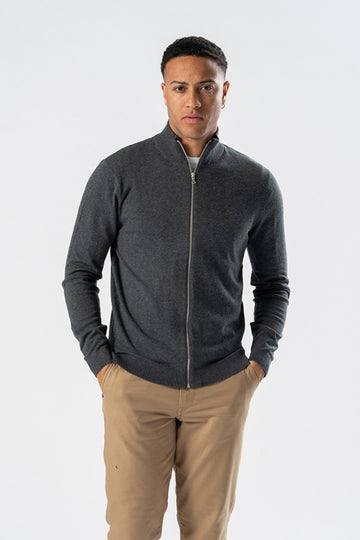 Pullover Zip Cardigan - Charcoal Melange