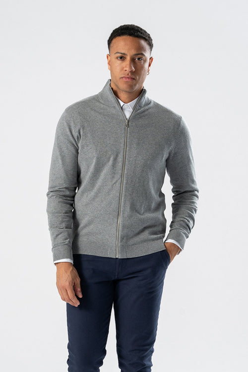 Pullover Zip Cardigan - Grey Melange - TeeShoppen Group™ - Knitwear - TeeShoppen