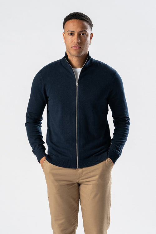 Pullover Zip Cardigan - Navy - TeeShoppen Group™ - Knitwear - TeeShoppen
