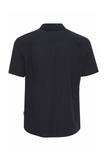Λινό πουκάμισο με κοντά μανίκια - Μαύρο