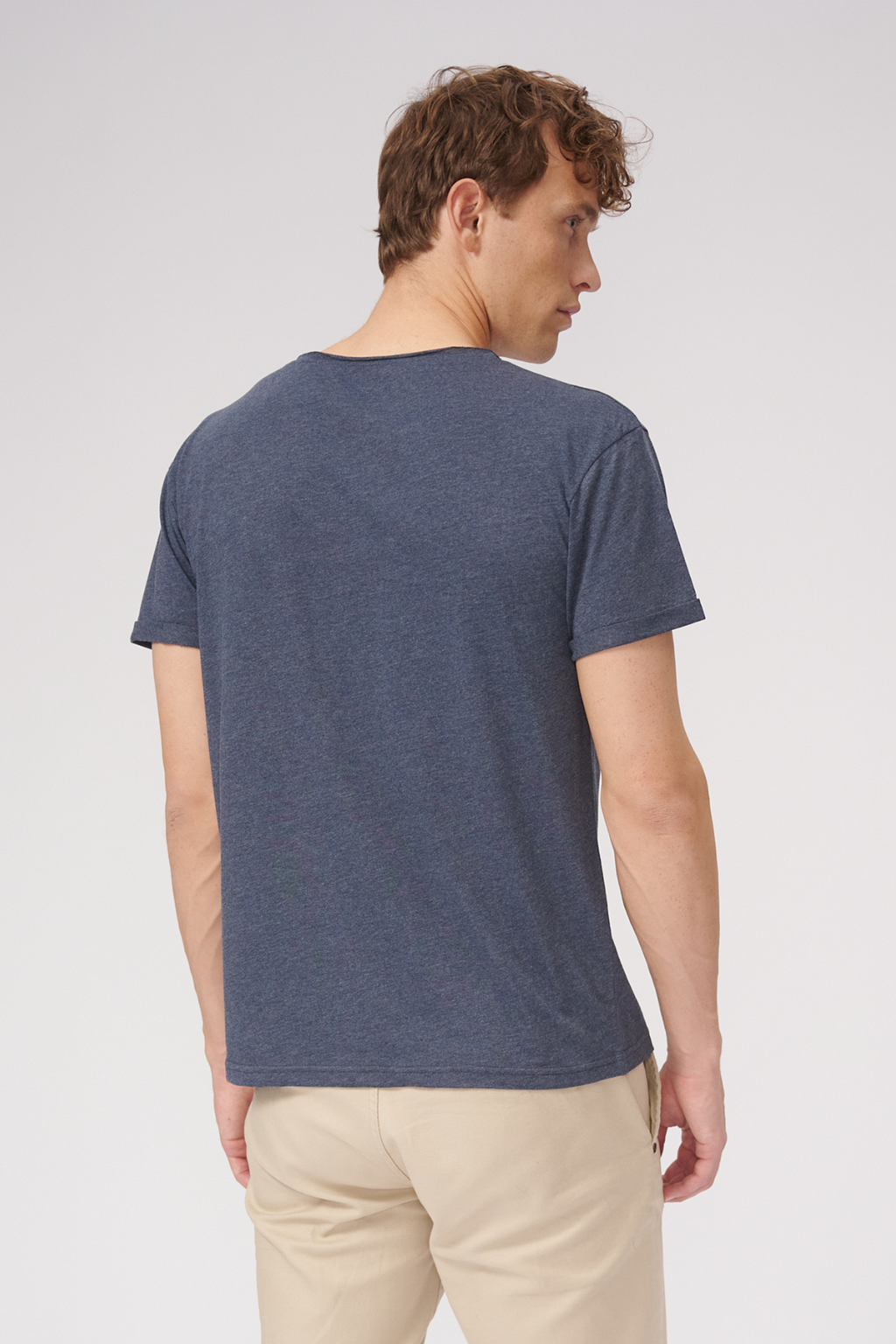 Deep Neck T -shirt - Mottled Blue