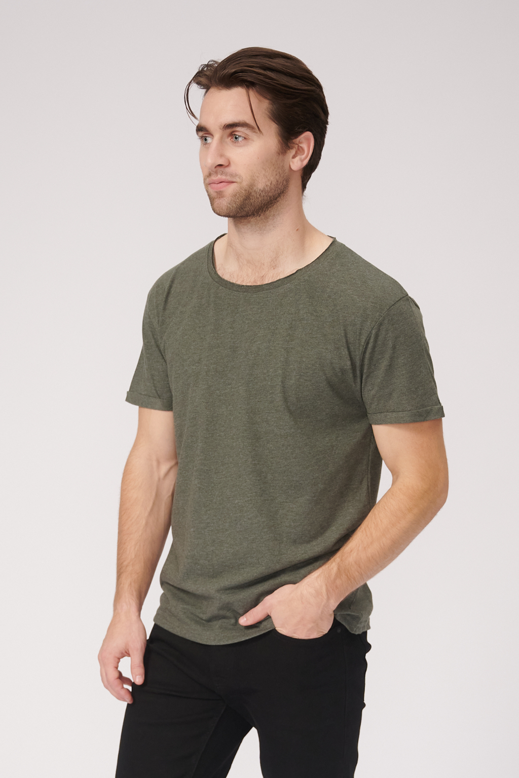 T -shirt Raw Neck - Green Mottle