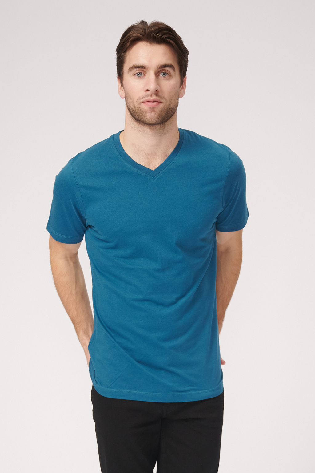 Basic T-Shirt V-Neck-Μπλε πετρελαίου