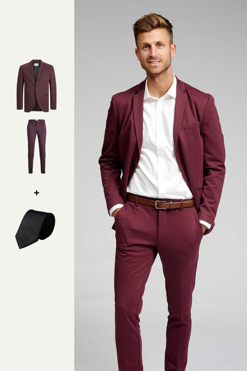 The Original Performance Suit™️ (Burgundy) + Tie - Package Deal (V.I.P) - TeeShoppen Group™ - Suit - TeeShoppen