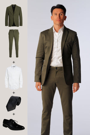 The Original Performance Suit (Dark Green) + Shirt, Tie & Derby Shoes - Package Deal