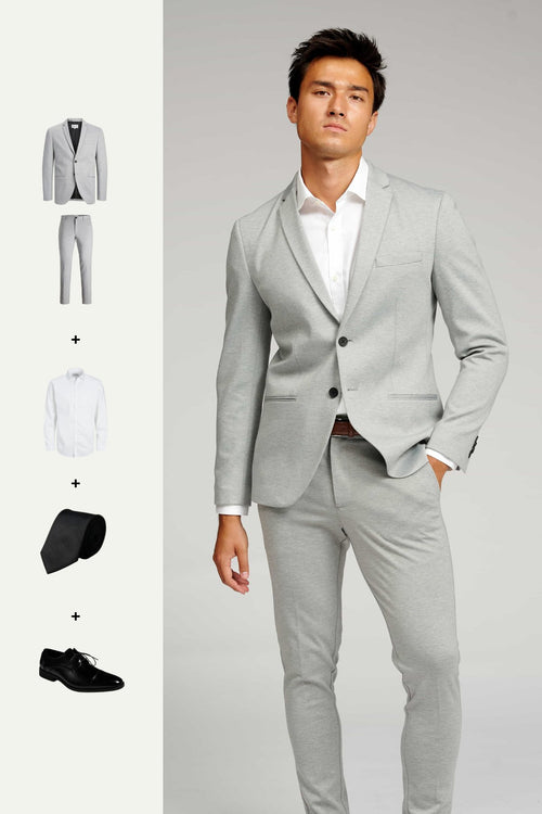 The Original Performance Suit (Light Grey) + Shirt, Tie & Derby Shoes - Package Deal - TeeShoppen Group™