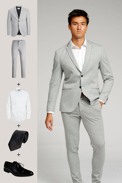 The Original Performance Suit (Light Grey) + Shirt, Tie & Derby Shoes - Package Deal - TeeShoppen Group™