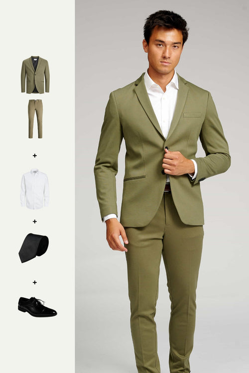 The Original Performance Suit (Olive) + Shirt, Tie & Derby Shoes - Package Deal - TeeShoppen Group™