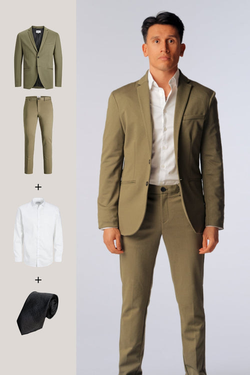 The Original Performance Suit™️ (Olive) + Shirt & Tie - Package Deal - TeeShoppen Group™