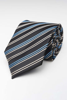 Tie - Black - Sand/Light Blue Striped