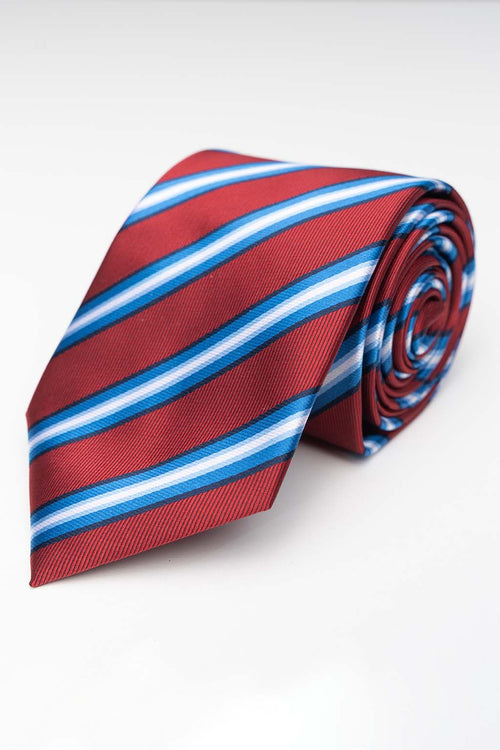 Tie - Burgundy - Blue/White Striped - TeeShoppen Group™ - Accessories - TeeShoppen