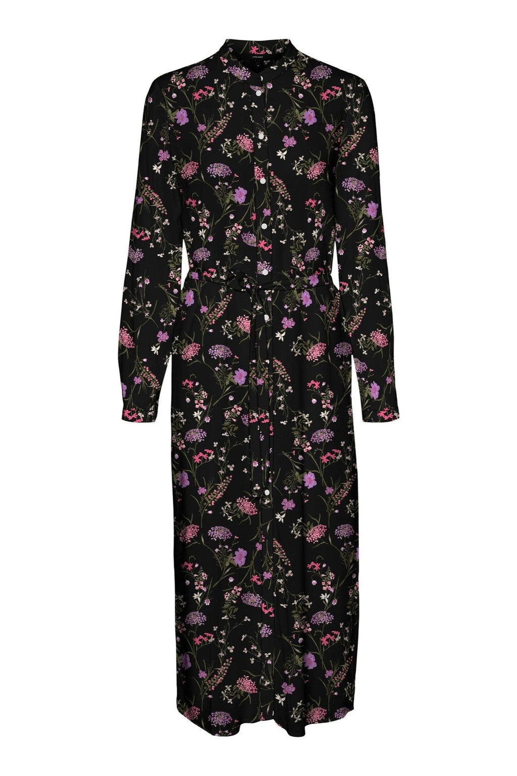 Εύκολο φόρεμα πουκάμισο με μακριά μανίκια - Μωβ