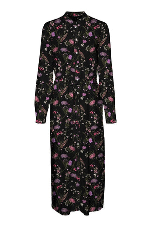 Εύκολο φόρεμα πουκάμισο με μακριά μανίκια - Μωβ