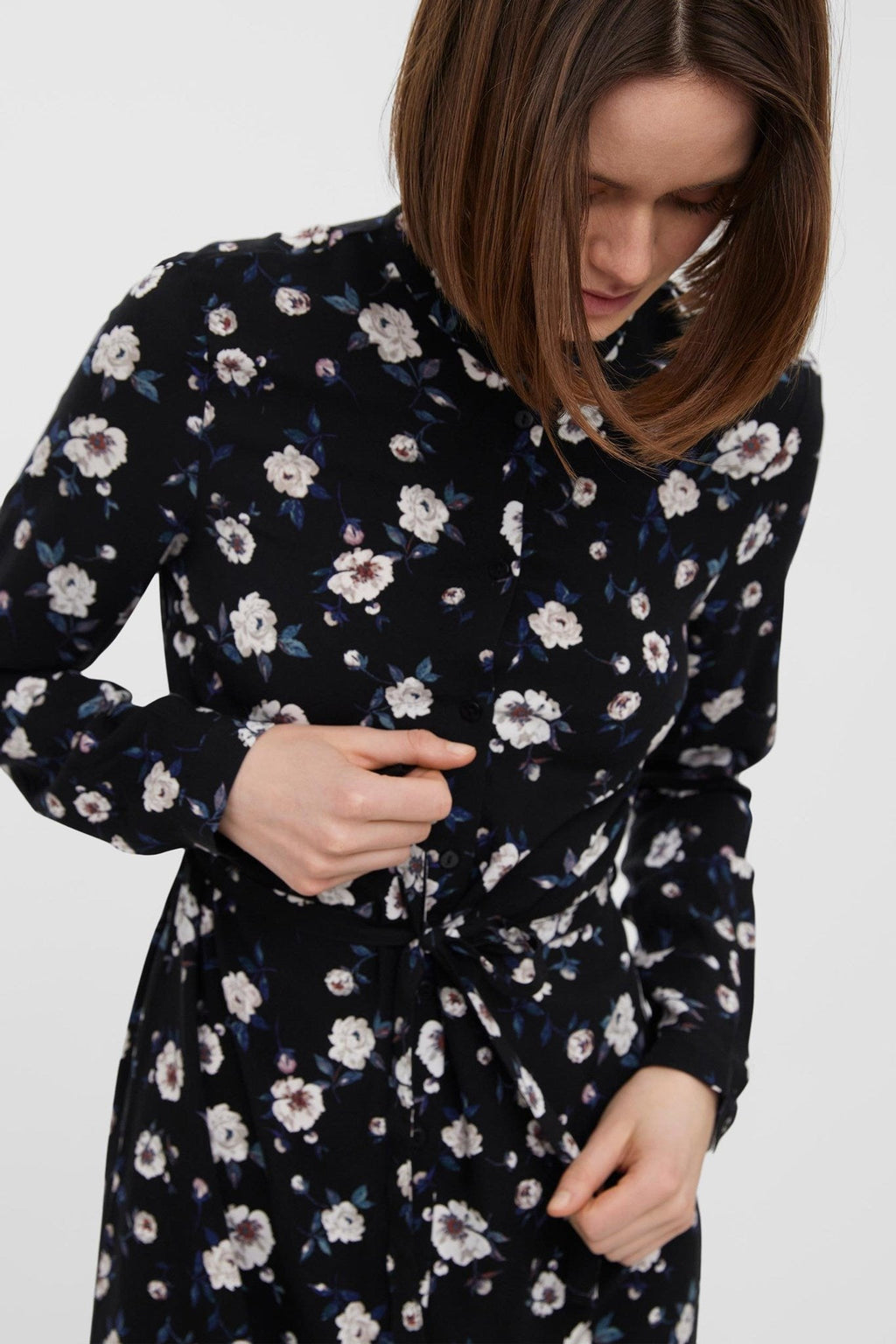 Easy Long Sleeve Shirt Dress - Black