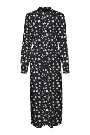 Easy Long Sleeve Shirt Dress - Black