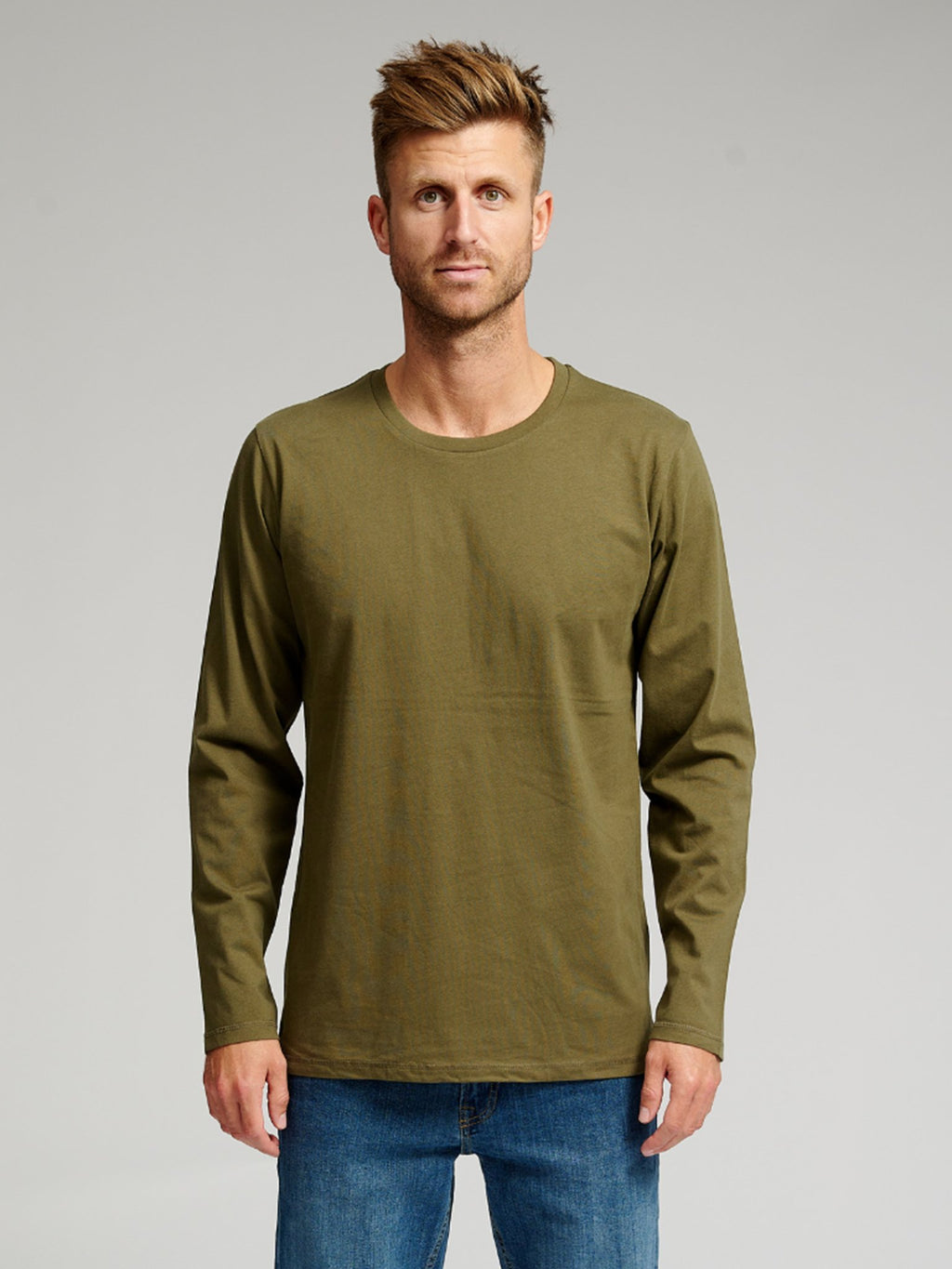 Basic T-shirt με μακριά μανίκια-Πράσινο στρατό