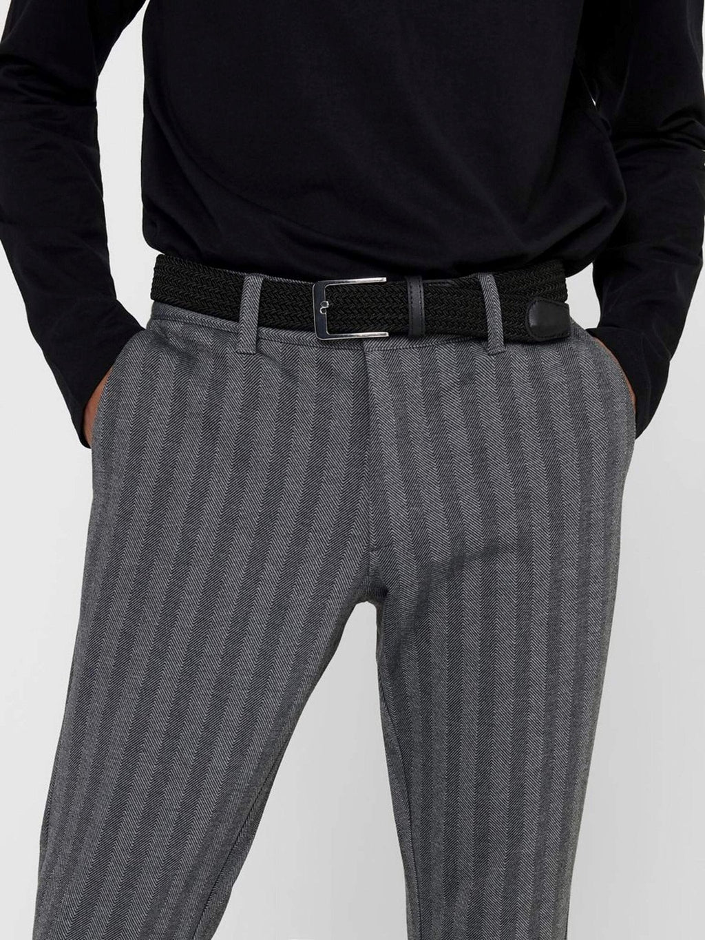 Mark Pants Stripy - Light gray