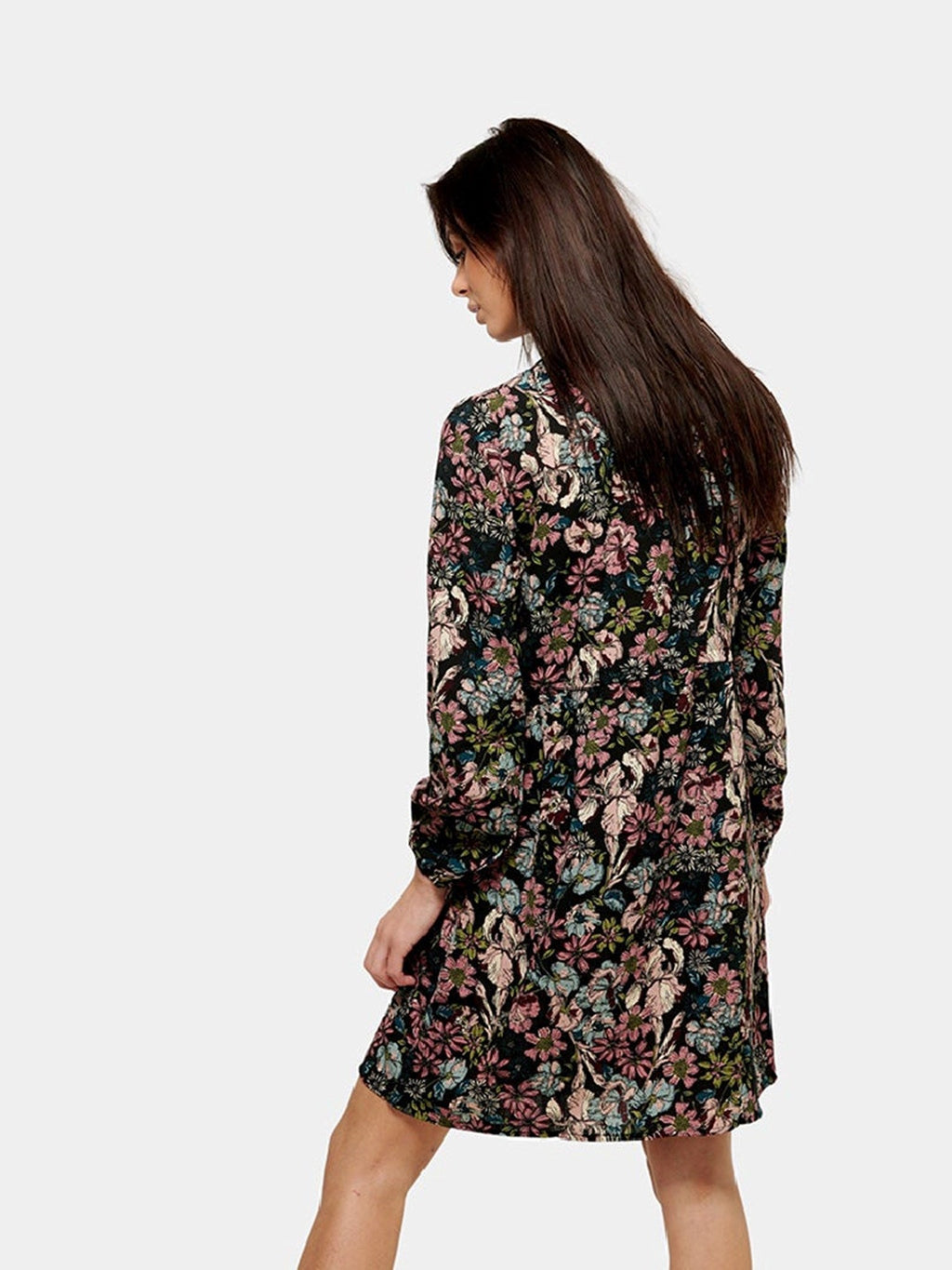 Printed Shirt Dress - Black