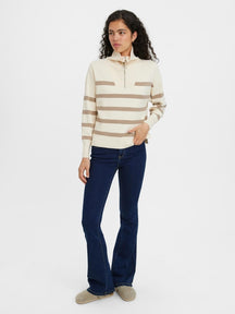 Saba Stripe Half -Zip Blouse - Birch Brown