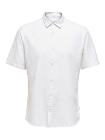 Λινάτο πουκάμισο με κοντό μανίκι - Λευκό