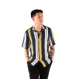 Ριγέ πουκάμισο με κοντό μανίκι-Κίτρινο Ναυτικό-λευκό